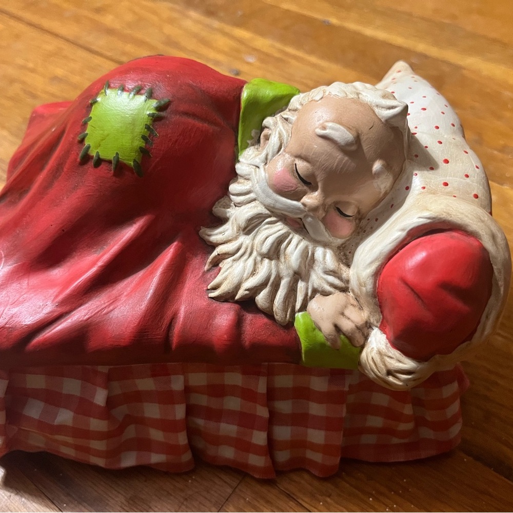 Vintage Sleepy Santa Figurine Holiday Decor - Red and White Ceramic Albertas